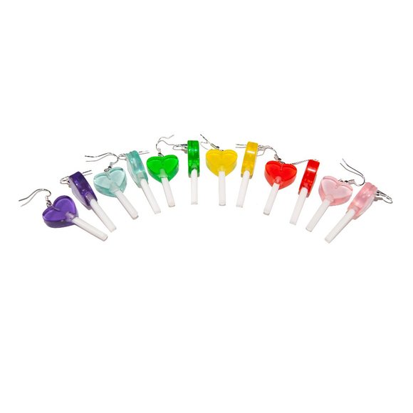 3/$25 Yellow Lollipop Candy Sucker Heart Earrings‎ Resin Hypoallergenic - Picture 4 of 5